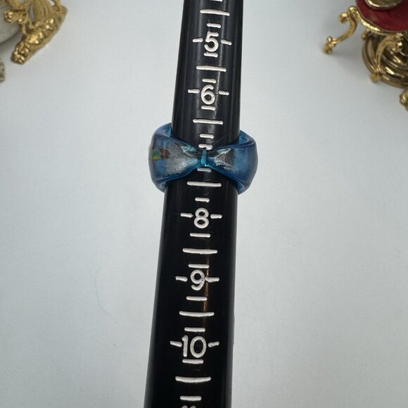 Murano Artisan Hand Blown Art Glass Ring Blue And Silver Swirl Sz 7 Pretty - Picture 5 of 12